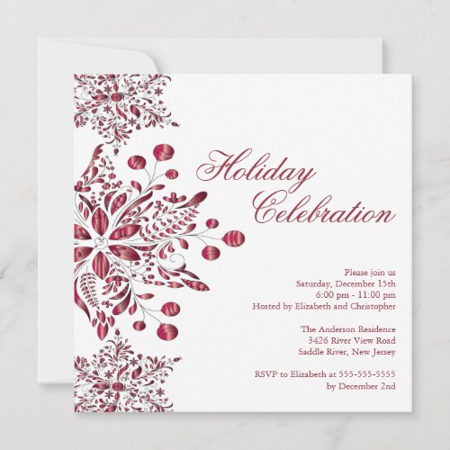 Fancy Red Jewel Snowflakes Holiday Party Personalized Invites