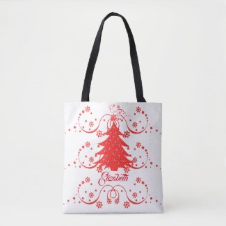 Fancy Red Lace Star and Christmas Tree Custom Name