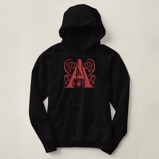 Fancy Red Monogram A Embroidered Hoodie (Design Front)