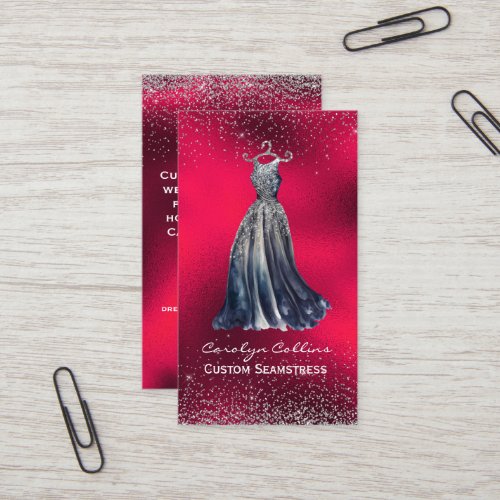 Fancy Red Opulent Seamstress Business Card