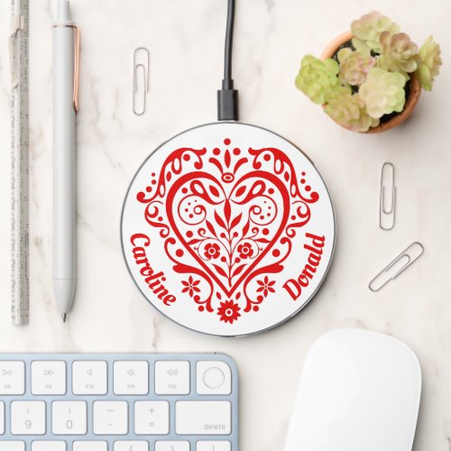 Fancy Red Personalized Heart Design Wireless Charger