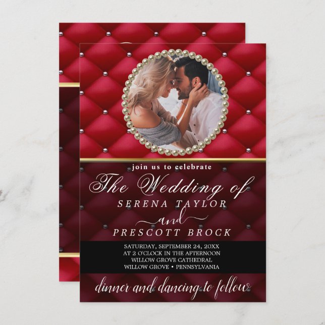 Fancy Red Photo Wedding Invitation (Front/Back)