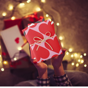 Fancy Red & Pink Heart Pattern Valentines Wrapping Paper Sheets