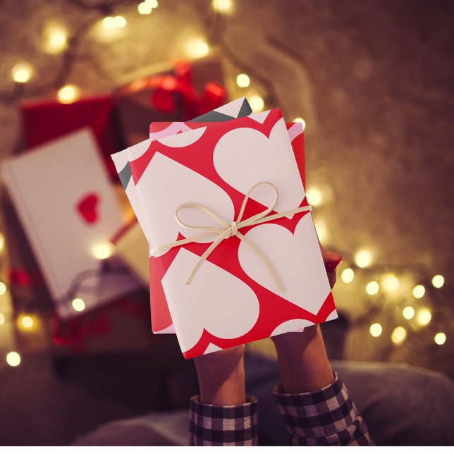 Fancy Red & Pink Heart Pattern Valentines Wrapping Paper Sheets (Creator Uploaded)