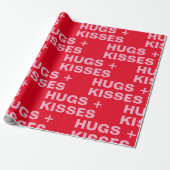 Fancy Red & Pink Hugs & Kisses Valentines Wrapping Paper (Unrolled)