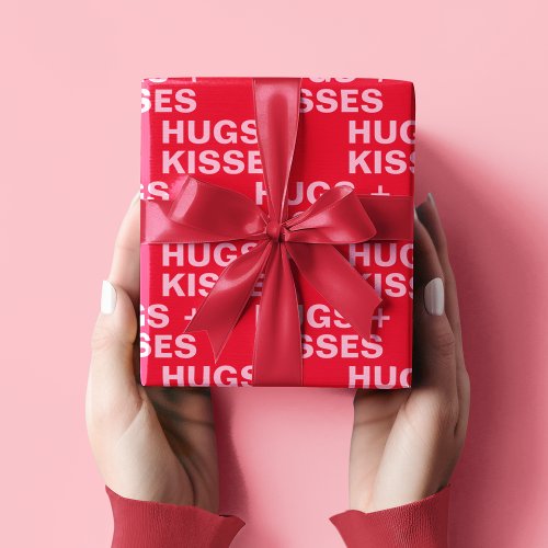 Fancy Red  Pink Hugs  Kisses Valentines Wrapping Paper