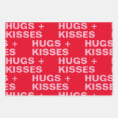 Fancy Red & Pink Hugs & Kisses Valentines Wrapping Paper Sheets (Front 2)