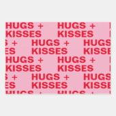 Fancy Red & Pink Hugs & Kisses Valentines Wrapping Paper Sheets (Front)