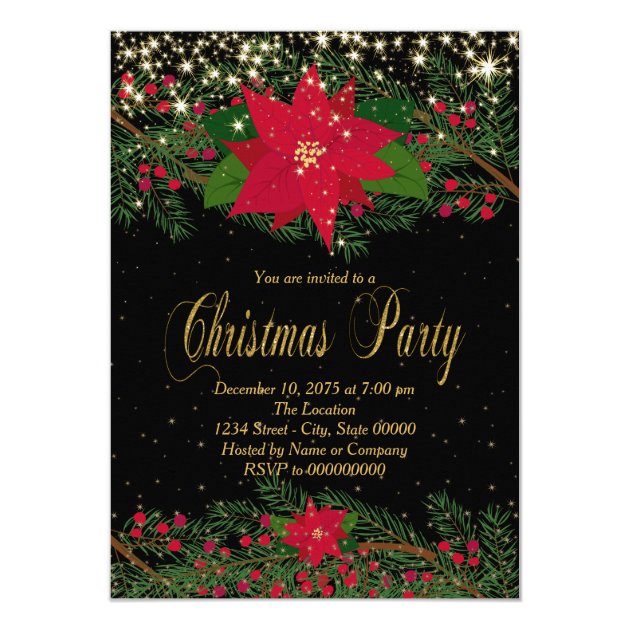 Fancy Red Poinsettia Christmas Party Invitation