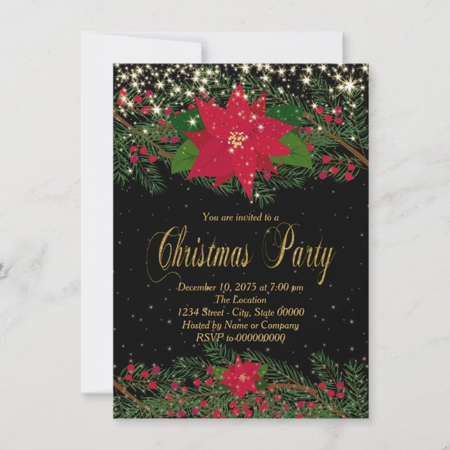 Fancy Red Poinsettia Christmas Party Invitation (Front)