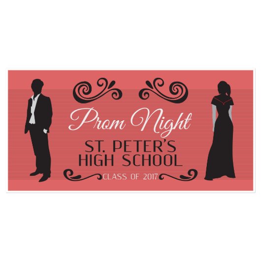 Fancy Red Prom Banner School Dance Party Backdrop (Front)
