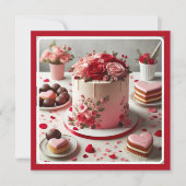Fancy Red Rose Floral Cake Valentine Holiday Card (Front)