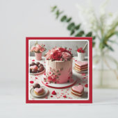 Fancy Red Rose Floral Cake Valentine Holiday Card (Standing Front)