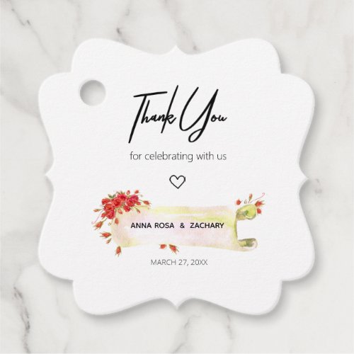 *~* Fancy Red Rose Floral Flower Thank You Wedding Favor Tags