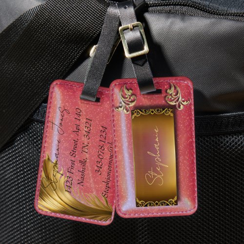Fancy Red Watercolor Leather Look Backpack Luggage Tag
