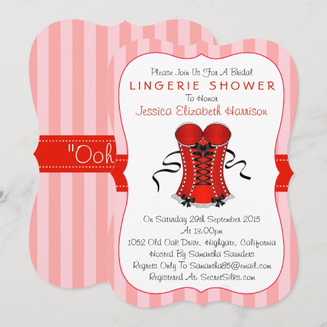 Fancy Red & White Corset Lingerie Shower Invitation (Front/Back)