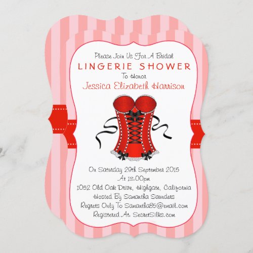 Fancy Red  White Corset Lingerie Shower Invitation