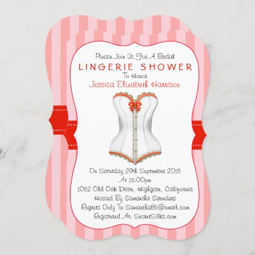 Fancy Red  White Corset Lingerie Shower Invitation