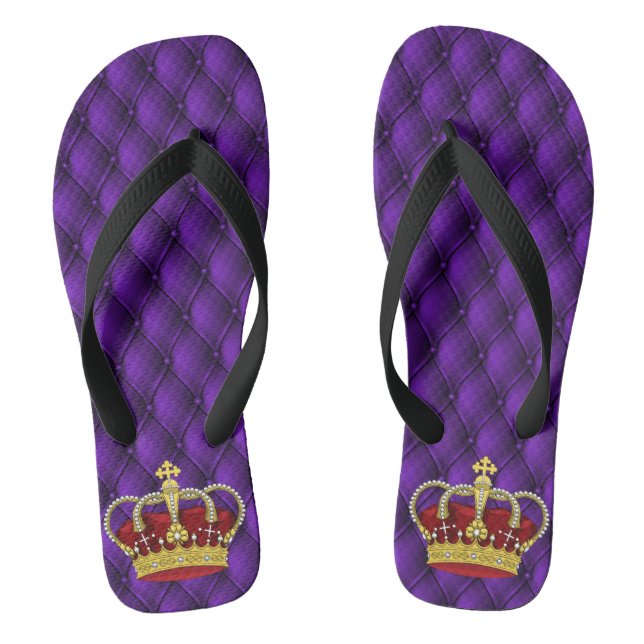 Fancy Regal Royal Purple & Crown Flip Flops (Footbed)