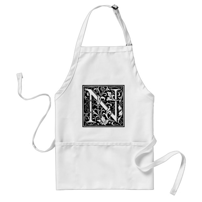 Fancy Renaissance Style Alphabet Letter N Adult Apron (Front)