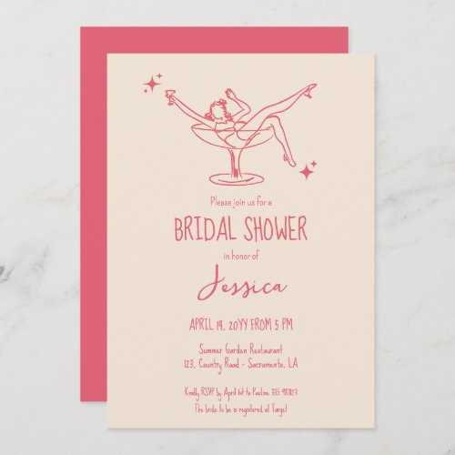 Fancy retro Bridal Shower cocktail hand drawn Invitation