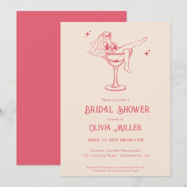 Fancy retro Bridal Shower Margarita Invitation (Front/Back)