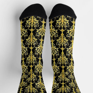 Fancy Retro Style Black and Gold Socks