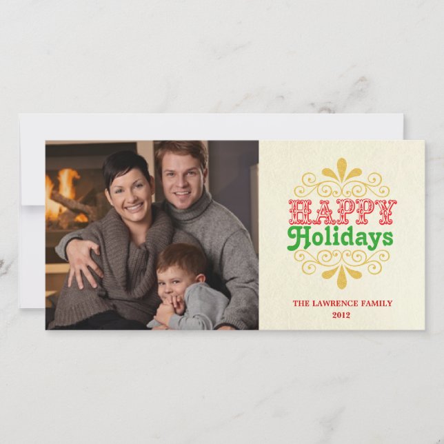 Fancy Retro Typography Holiday Photocards Card (Front)
