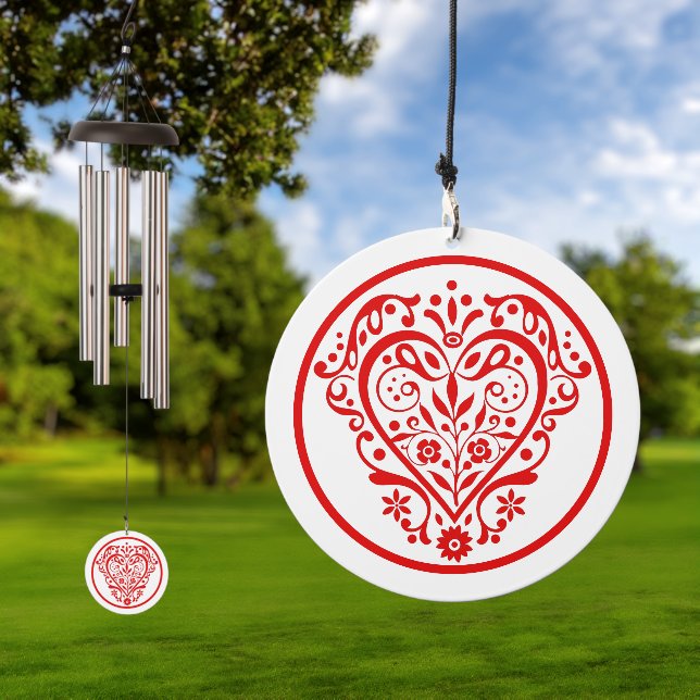 Fancy Romantic Red Heart Wind Chime (Outdoor)