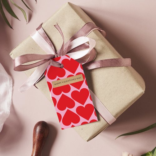 Fancy Romantic Red  Pink Hearts Pattern  Gift Tags