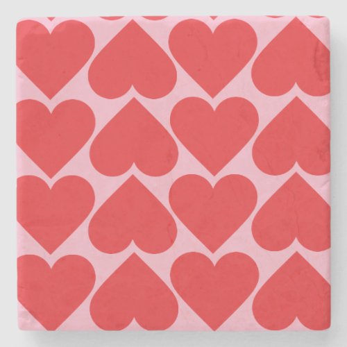 Fancy Romantic Red  Pink Hearts Pattern Stone Coaster