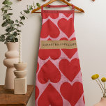 Fancy Romantic Red & Pink Hearts Pattern With Name Apron<br><div class="desc">Fancy Romantic Red & Pink Hearts Pattern With Name</div>