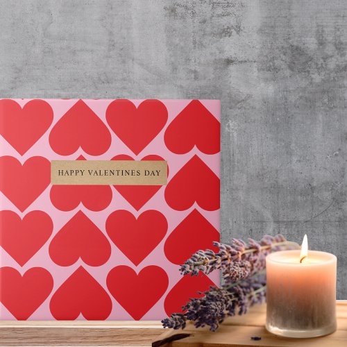 Fancy Romantic Red  Pink Hearts Pattern With Name Ceramic Tile