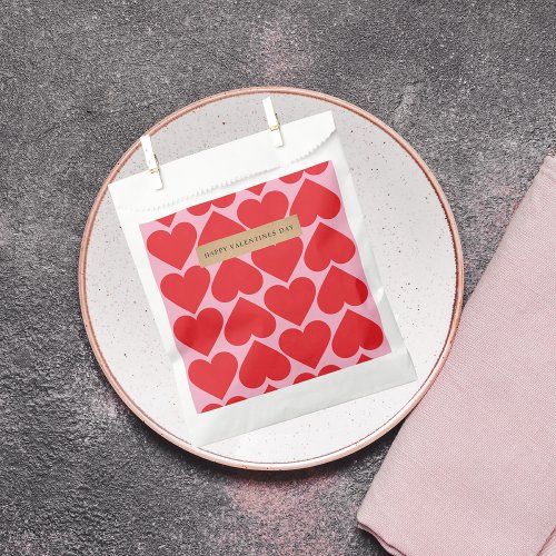 Fancy Romantic Red  Pink Hearts Pattern With Name Favor Bag
