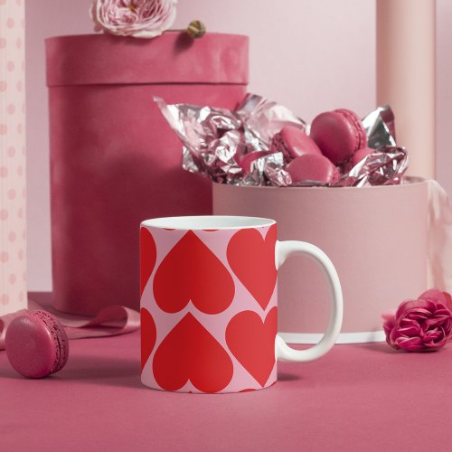 Fancy Romantic Red  Pink Hearts Pattern With Name Mug