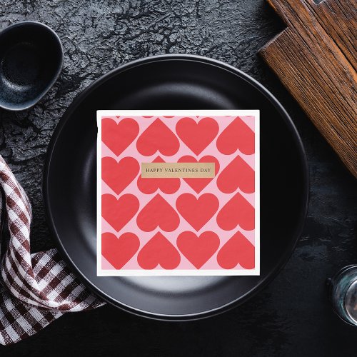 Fancy Romantic Red  Pink Hearts Pattern With Name Napkins