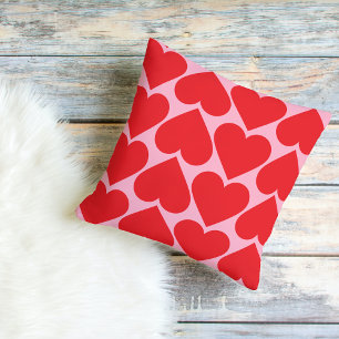 Fancy Romantic Red & Pink Hearts Pattern With Name Outdoor Pillow