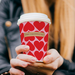 Fancy Romantic Red & Pink Hearts Pattern With Name Paper Cups