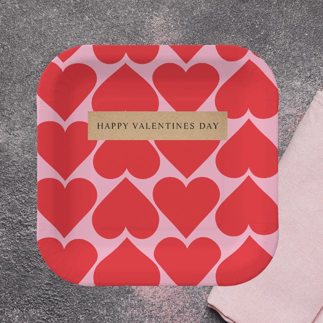 Fancy Romantic Red & Pink Hearts Pattern With Name Paper Plates (Creator Uploaded)