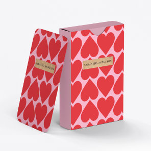 Fancy Romantic Red & Pink Hearts Pattern With Name Poker Cards