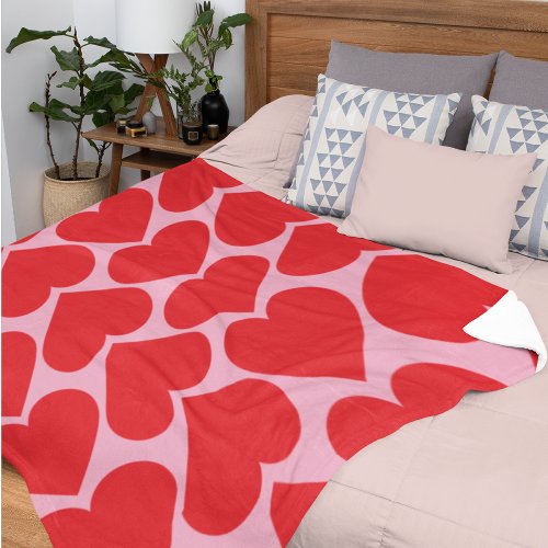 Fancy Romantic Red  Pink Hearts Pattern With Name Sherpa Blanket