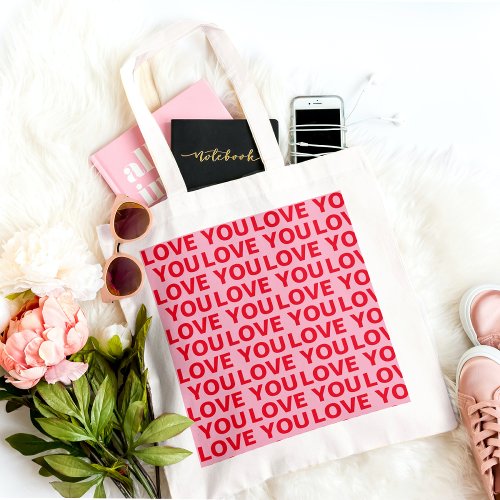 Fancy Romantic Red  Pink Hearts Pattern With Name Tote Bag
