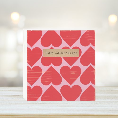 Fancy Romantic Red  Pink Hearts Pattern With Name Wooden Box Sign