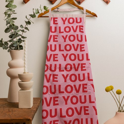 Fancy Romantic Red  Pink Love You Pattern  Apron