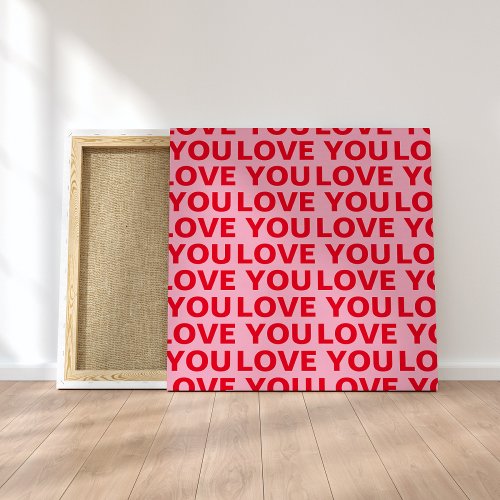 Fancy Romantic Red  Pink Love You Pattern  Canvas Print