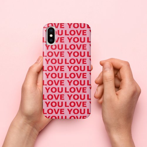 Fancy Romantic Red  Pink Love You Pattern  iPhone XS Case