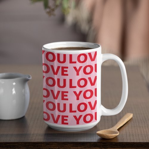 Fancy Romantic Red  Pink Love You Pattern  Coffee Mug