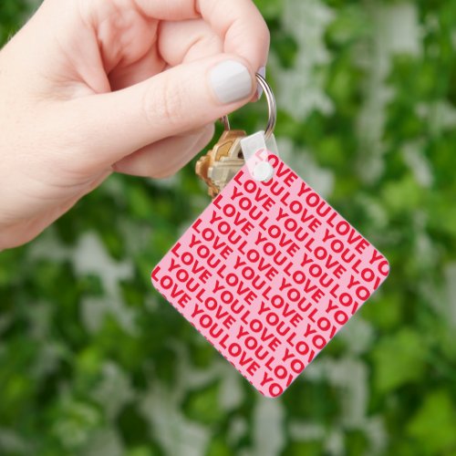 Fancy Romantic Red  Pink Love You Pattern  Keychain