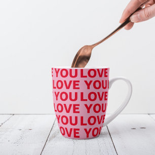 Fancy Romantic Red & Pink Love You Pattern  Latte Mug