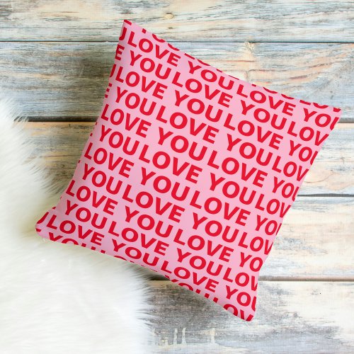 Fancy Romantic Red  Pink Love You Pattern  Outdoor Pillow